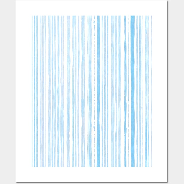 pastel striped pattern brush strokes. blue linen textured Wall Art by Anik Arts